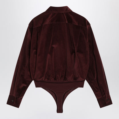 Max Mara Cherry Velvet Bodysuit Shirt Burgundy