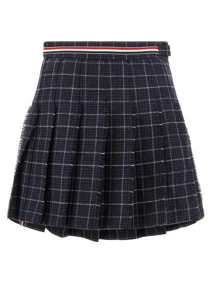 Thom Browne Rwb Pleated Tweed Skirt Blue