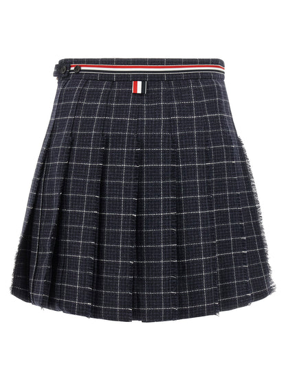Thom Browne Rwb Pleated Tweed Skirt Blue