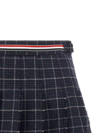 Thom Browne Rwb Pleated Tweed Skirt Blue