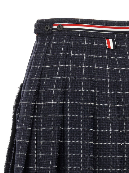 Thom Browne Rwb Pleated Tweed Skirt Blue