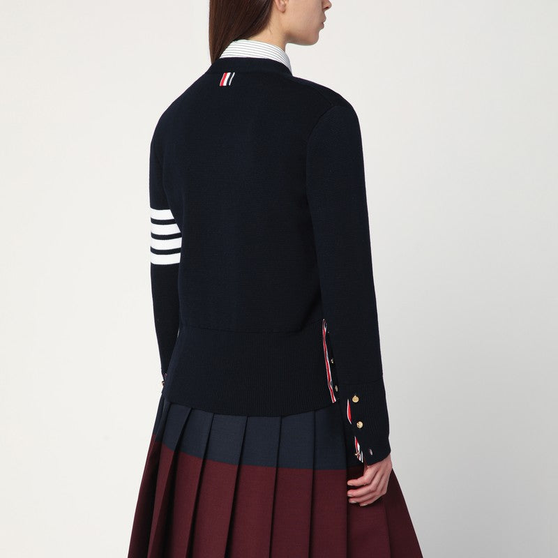 Thom Browne Navy Blue Wool 4-Bar V-Neck Cardigan Blue