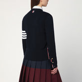 Thom Browne Navy Blue Wool 4-Bar V-Neck Cardigan Blue
