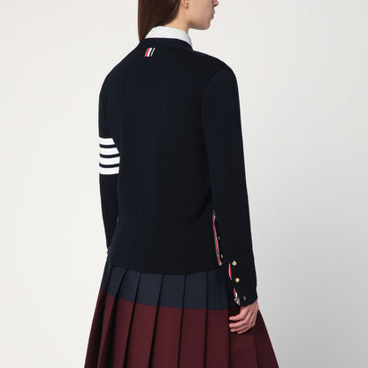 Thom Browne Navy Blue Wool 4-Bar V-Neck Cardigan Blue
