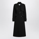 Max Mara Black Long Trench Coat in Stretch Sable Black