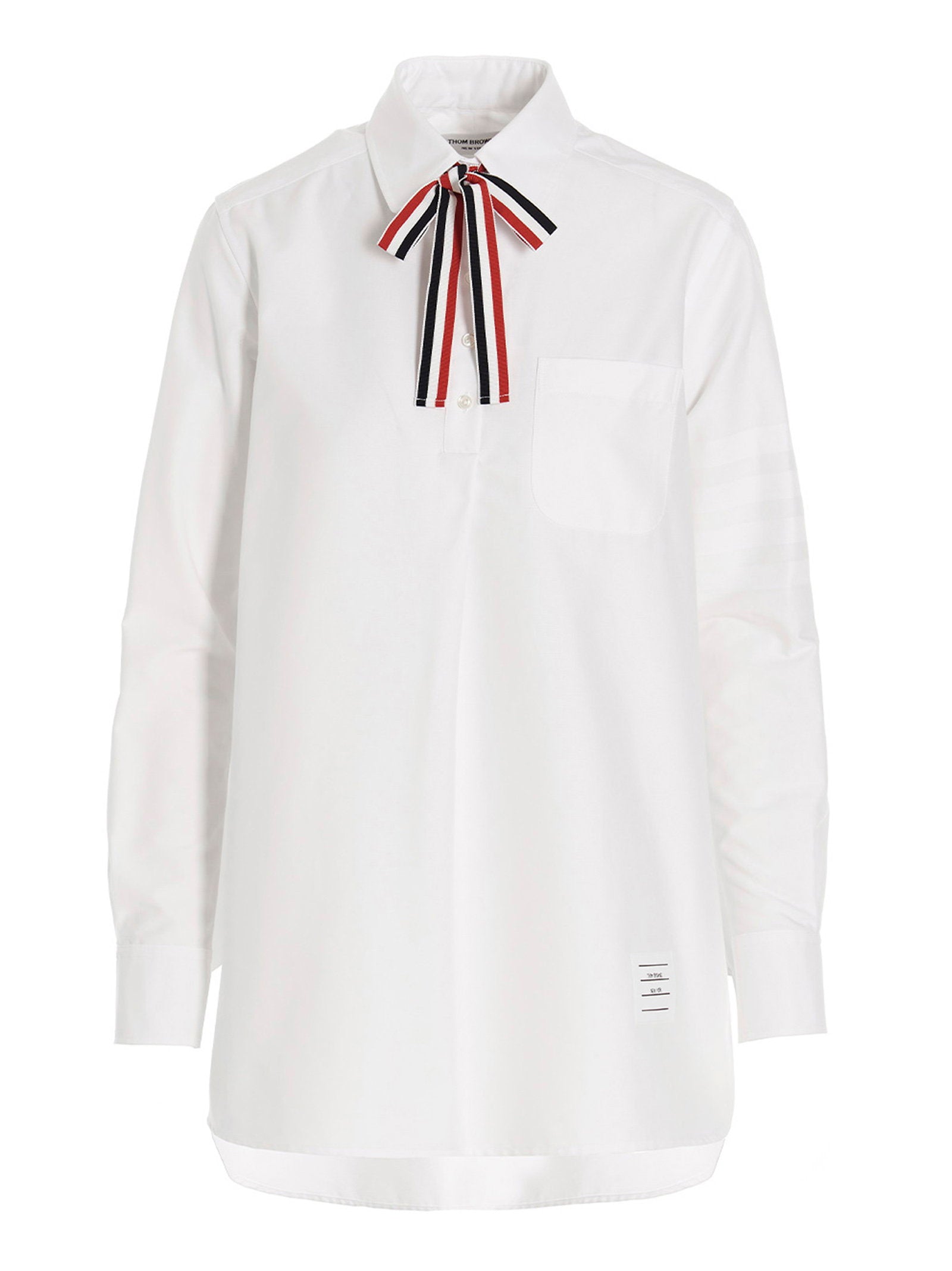 Thom Browne Logo Pussy Bow Blouse White