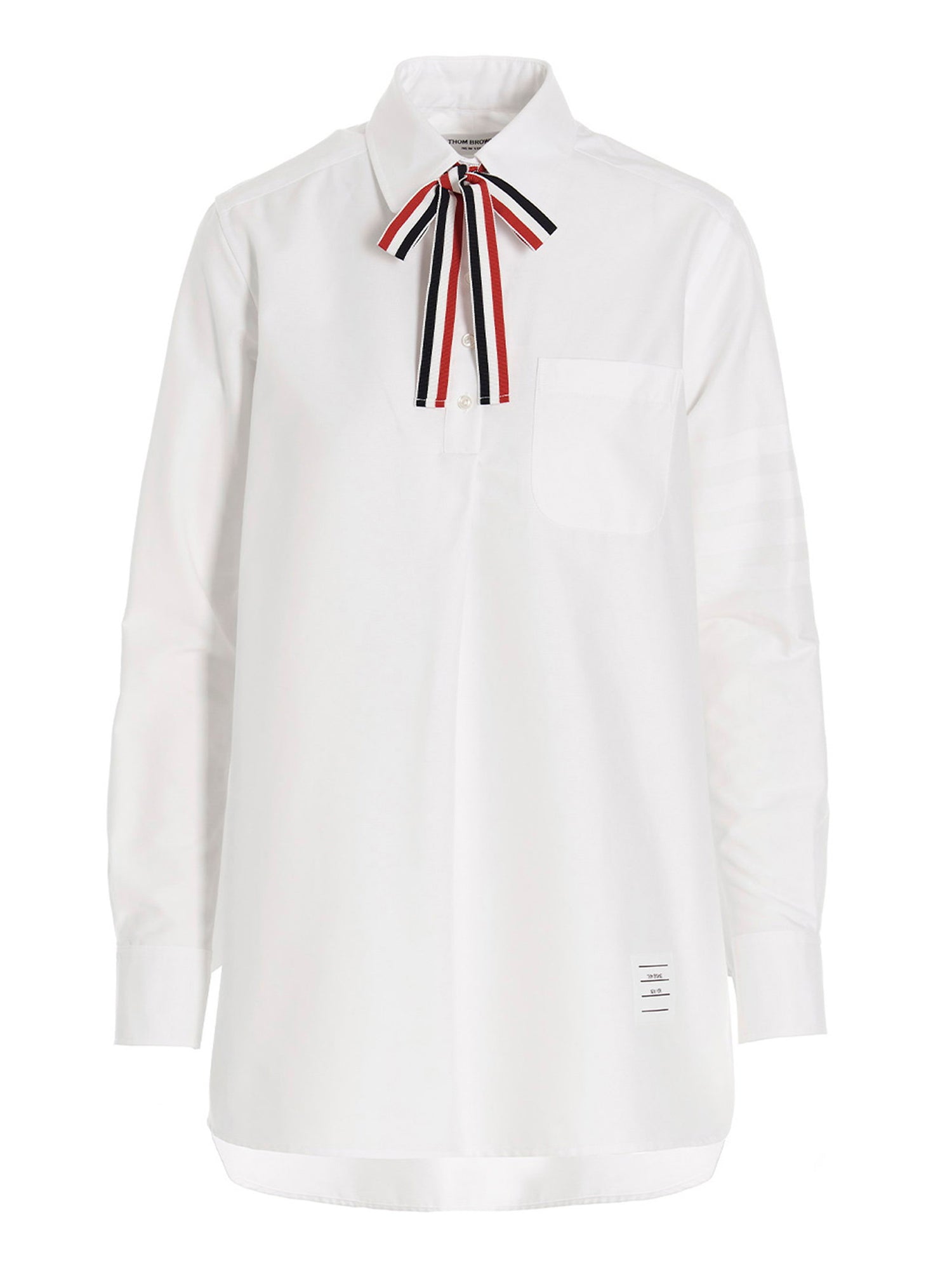 Thom Browne Logo Pussy Bow Blouse White