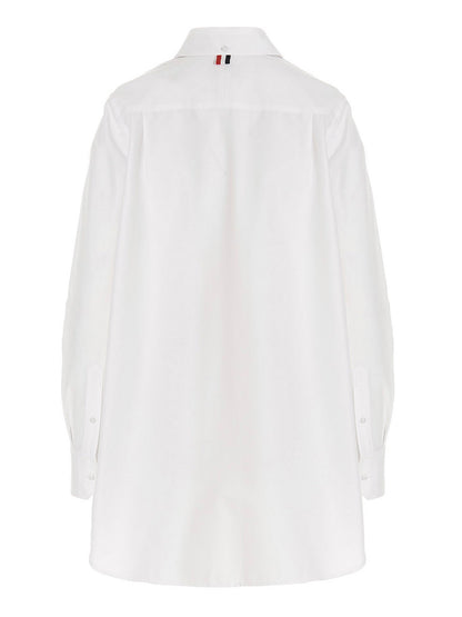 Thom Browne Logo Pussy Bow Blouse White