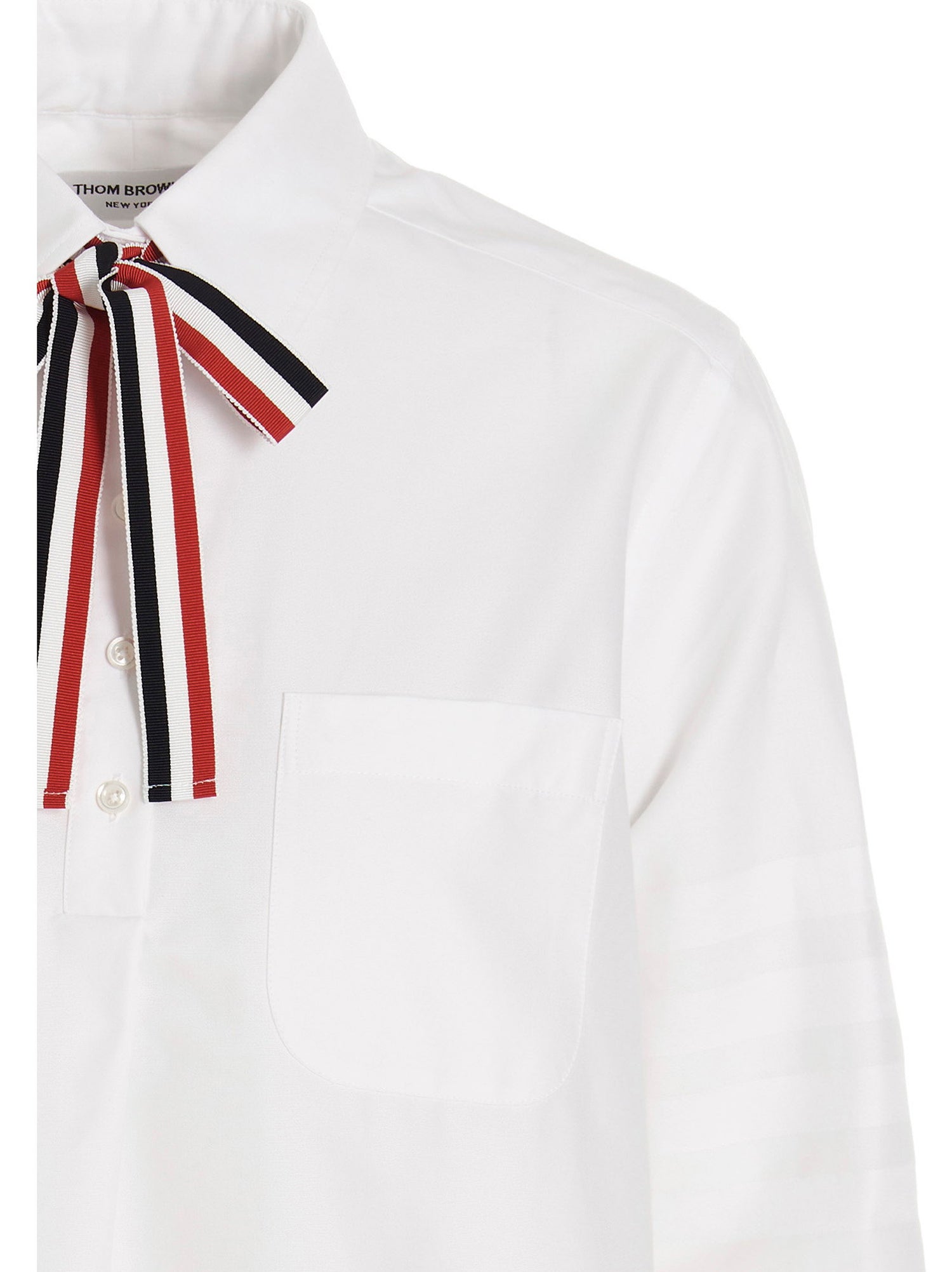 Thom Browne Logo Pussy Bow Blouse White