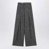 Dolce & Gabbana Wide Leg Dark Grey Striped Wool Trousers Grey