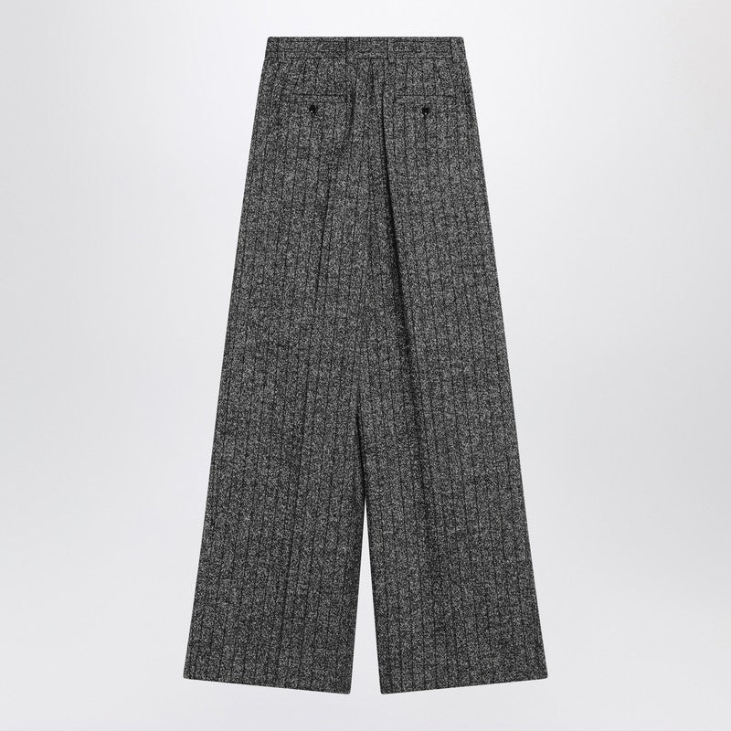 Dolce &amp; Gabbana Wide Leg Dark Grey Striped Wool Trousers Grey