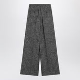 Dolce & Gabbana Wide Leg Dark Grey Striped Wool Trousers Grey