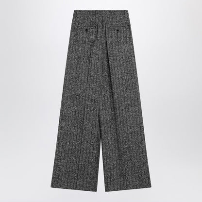 Dolce &amp; Gabbana Wide Leg Dark Grey Striped Wool Trousers Grey
