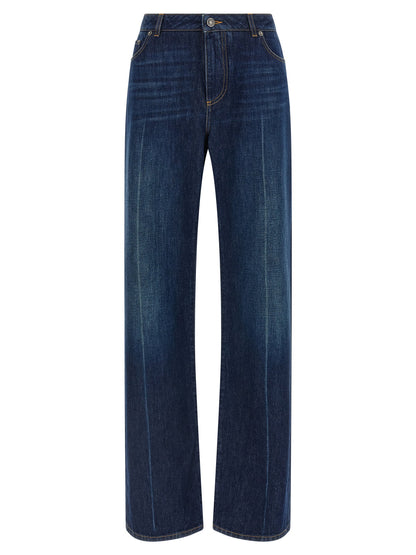 Dolce &amp; Gabbana Stretched Pleated Trompe Loeil Jeans Blue