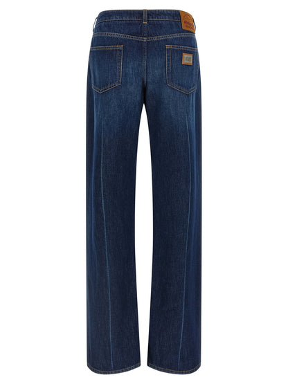 Dolce &amp; Gabbana Stretched Pleated Trompe Loeil Jeans Blue