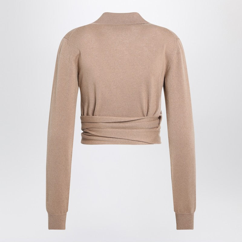 Dolce &amp; Gabbana Beige Cashmere Wrap Cardigan with Polo Collar Beige