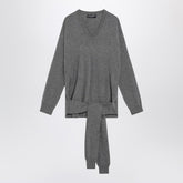 Dolce & Gabbana Grey Cashmere V-Neck Sweater with Crossed Front Sleeves Grey