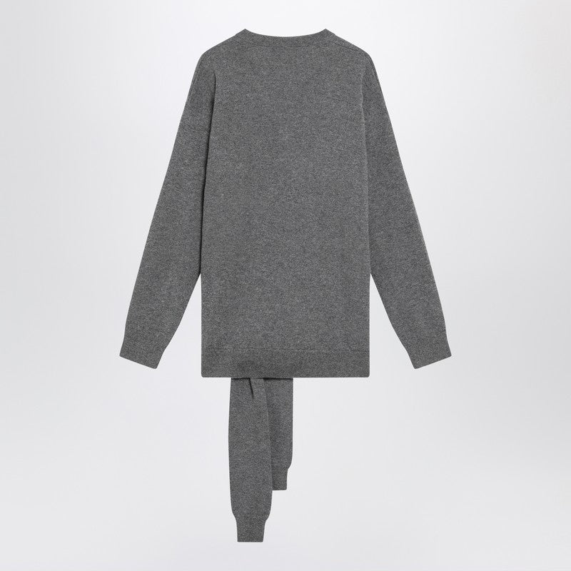 Dolce &amp; Gabbana Grey Cashmere V-Neck Sweater with Crossed Front Sleeves Grey