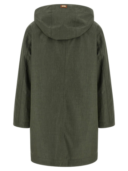Herno Linen Raincoat Green