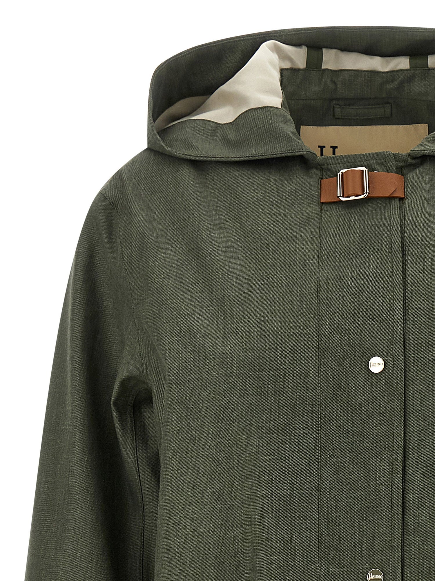 Herno Linen Raincoat Green