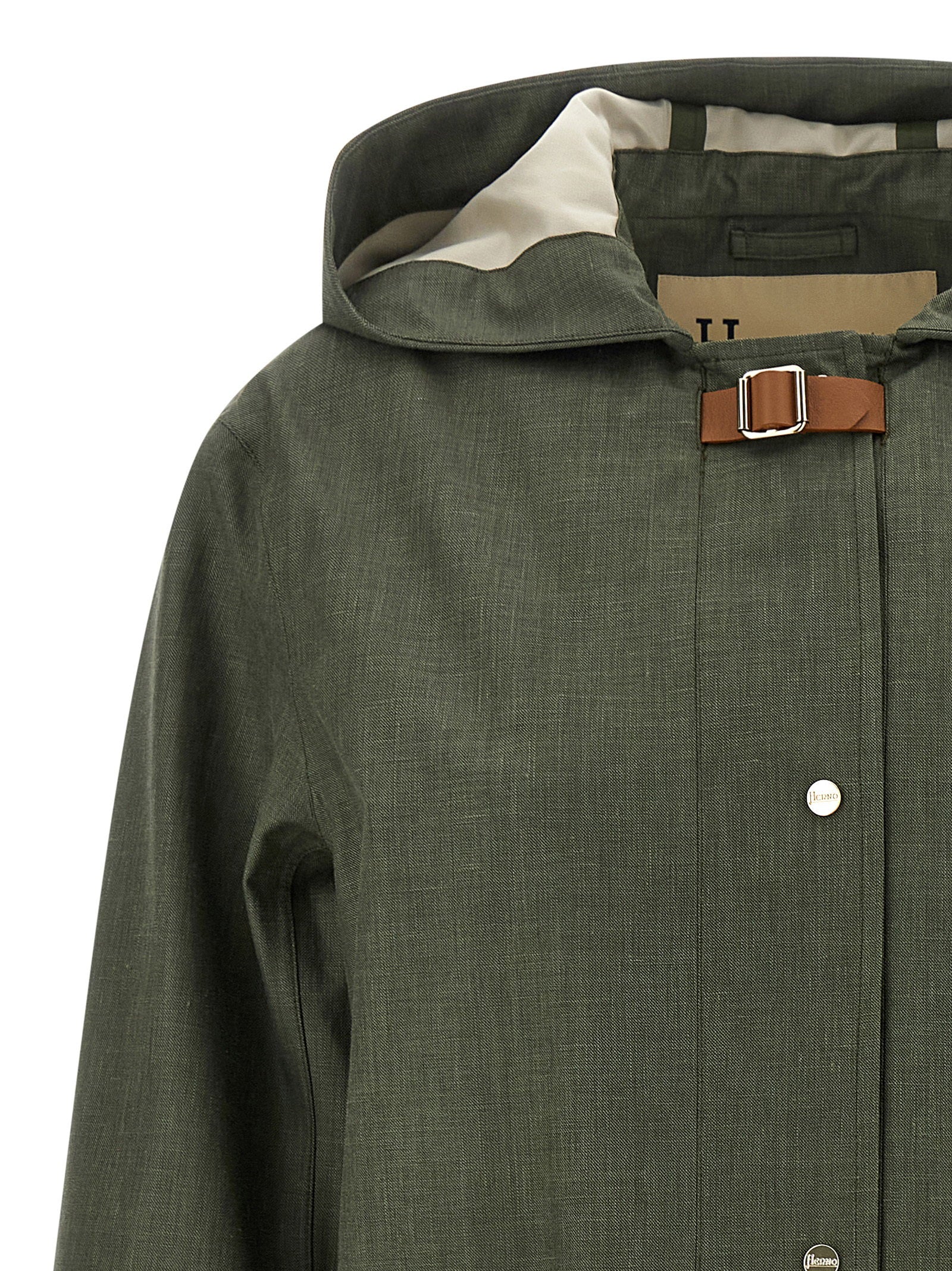 Herno Linen Raincoat Green
