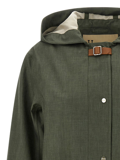 Herno Linen Raincoat Green
