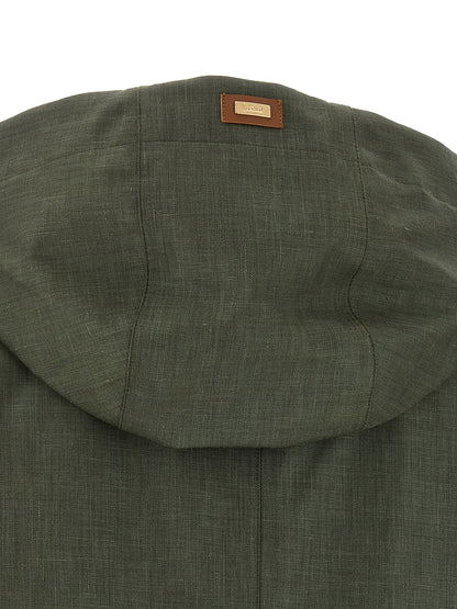Herno Linen Raincoat Green