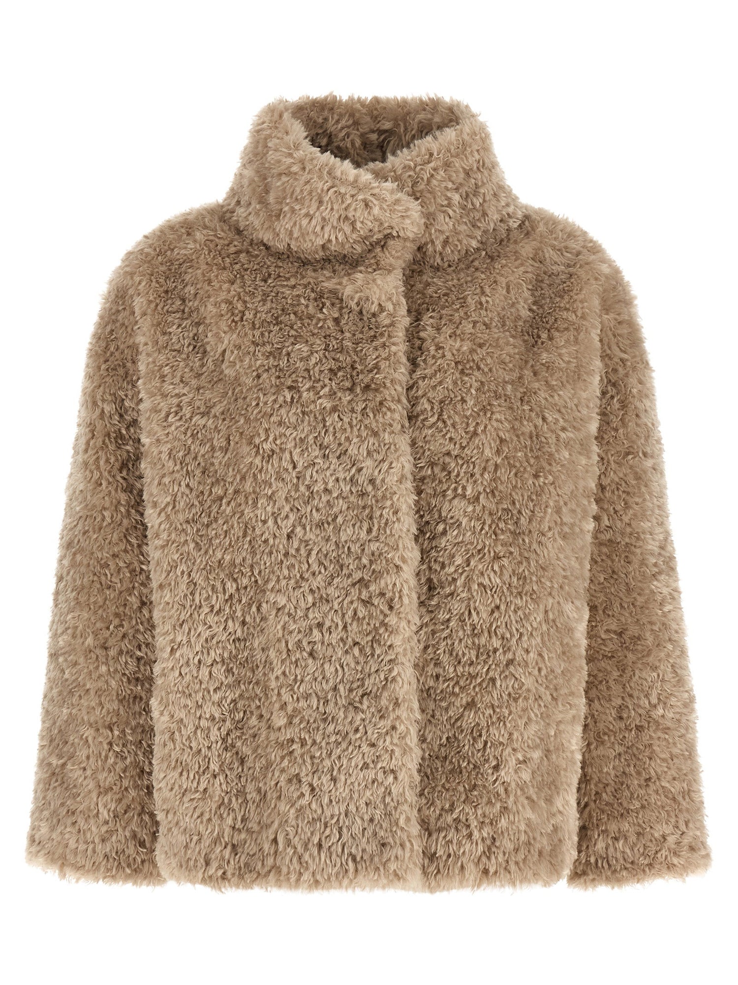 Herno Curled Shearling Effect Coat Beige