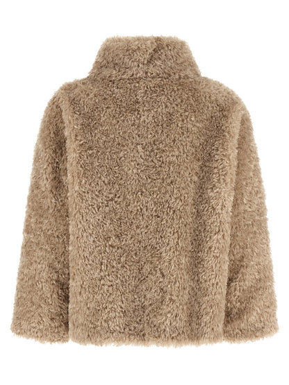 Herno Curled Shearling Effect Coat Beige