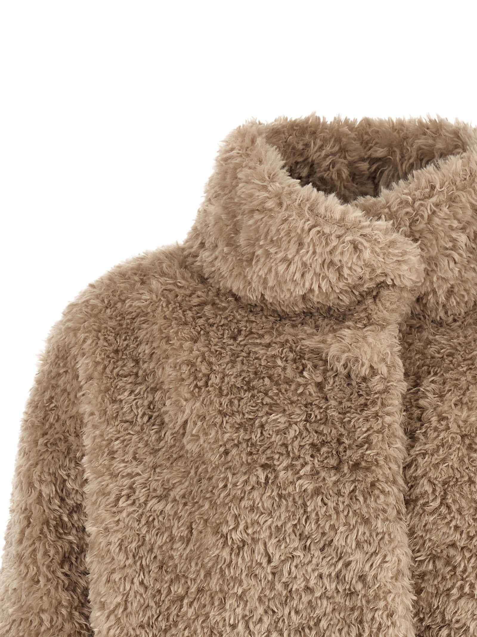 Herno Curled Shearling Effect Coat Beige