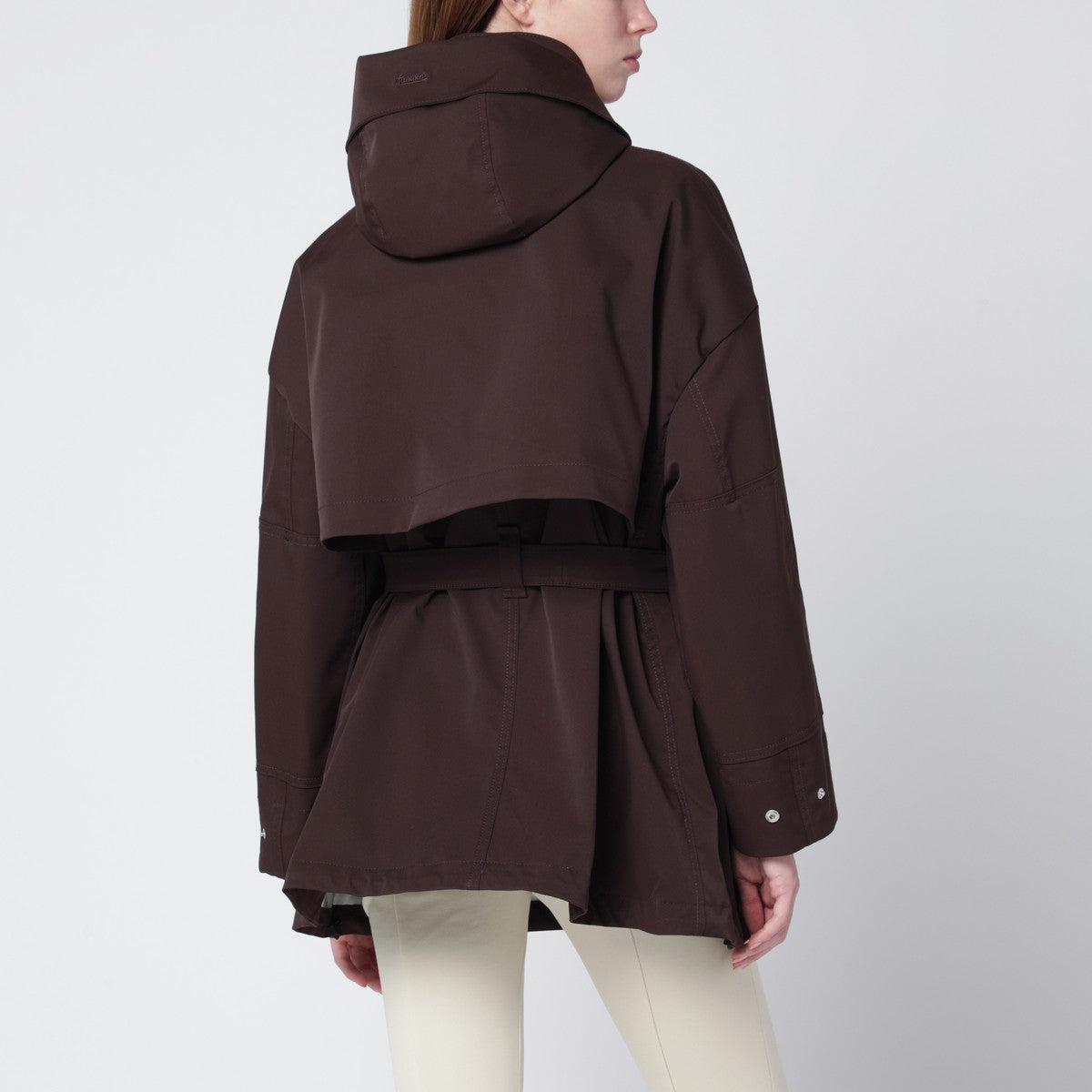 HERNO Short Laminar Coffee Brown Parka with Removable Hood Brown