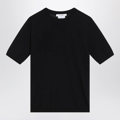 Max Mara Blue Wool Crew Neck Sweater with Short Sleeves Blue