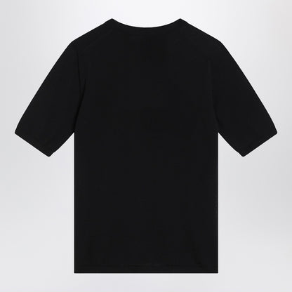 Max Mara Blue Wool Crew Neck Sweater with Short Sleeves Blue