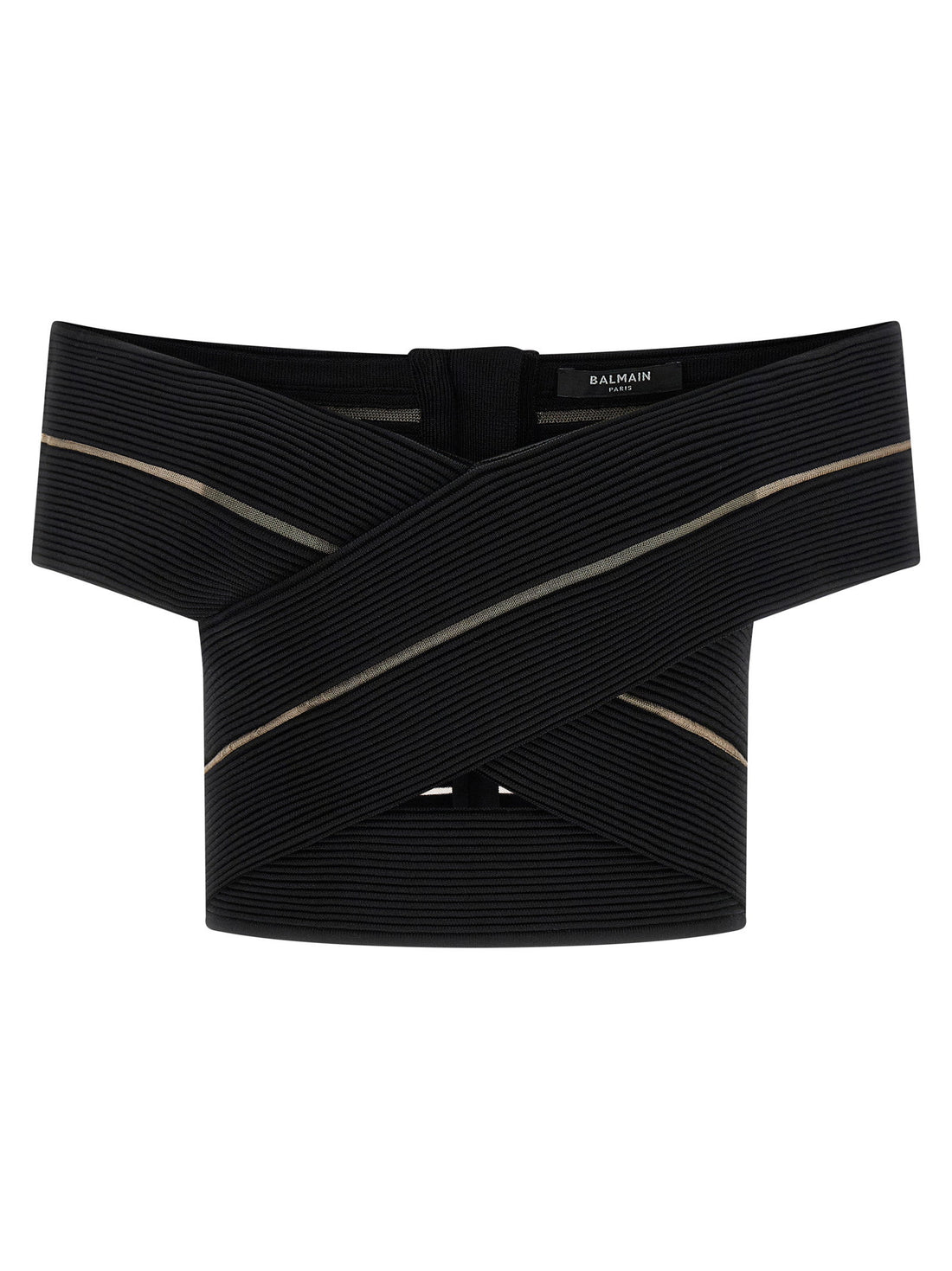 Balmain Off-the-shoulder Crop Top Black
