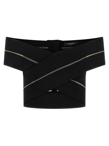 Balmain Off-the-shoulder Crop Top Black