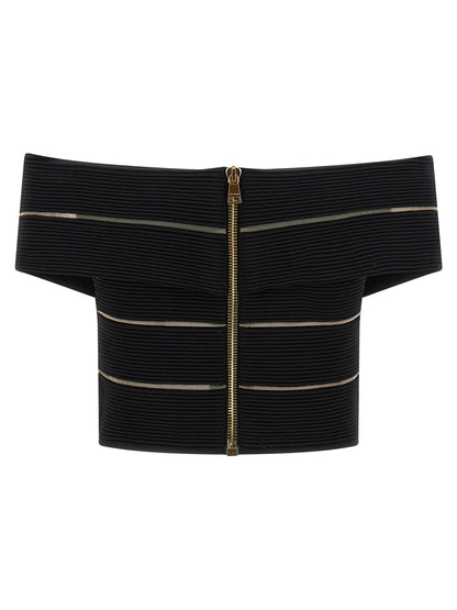 Balmain Off-the-shoulder Crop Top Black