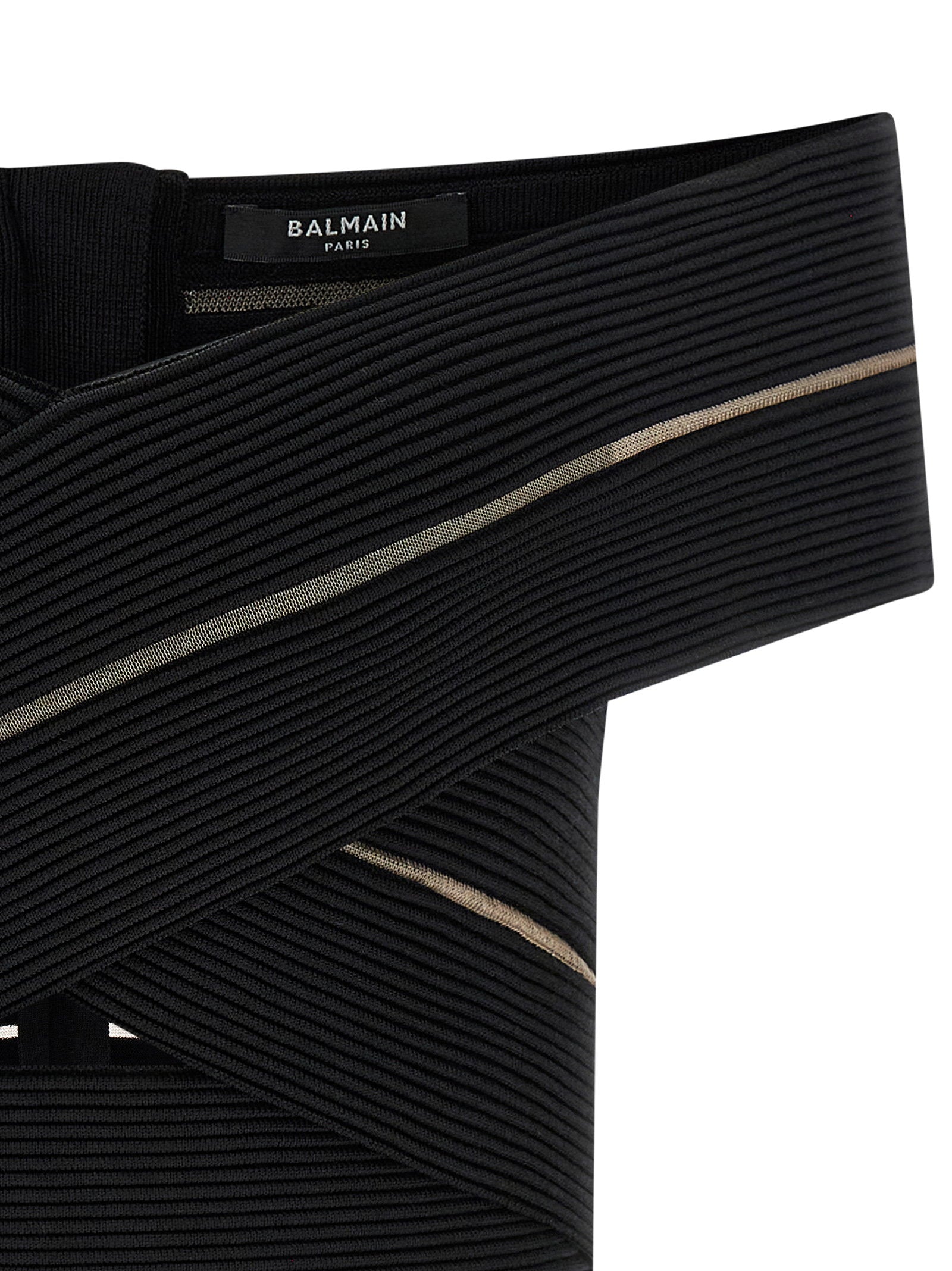 Balmain Off-the-shoulder Crop Top Black