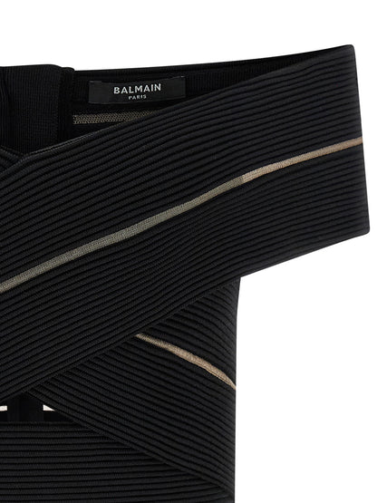 Balmain Off-the-shoulder Crop Top Black