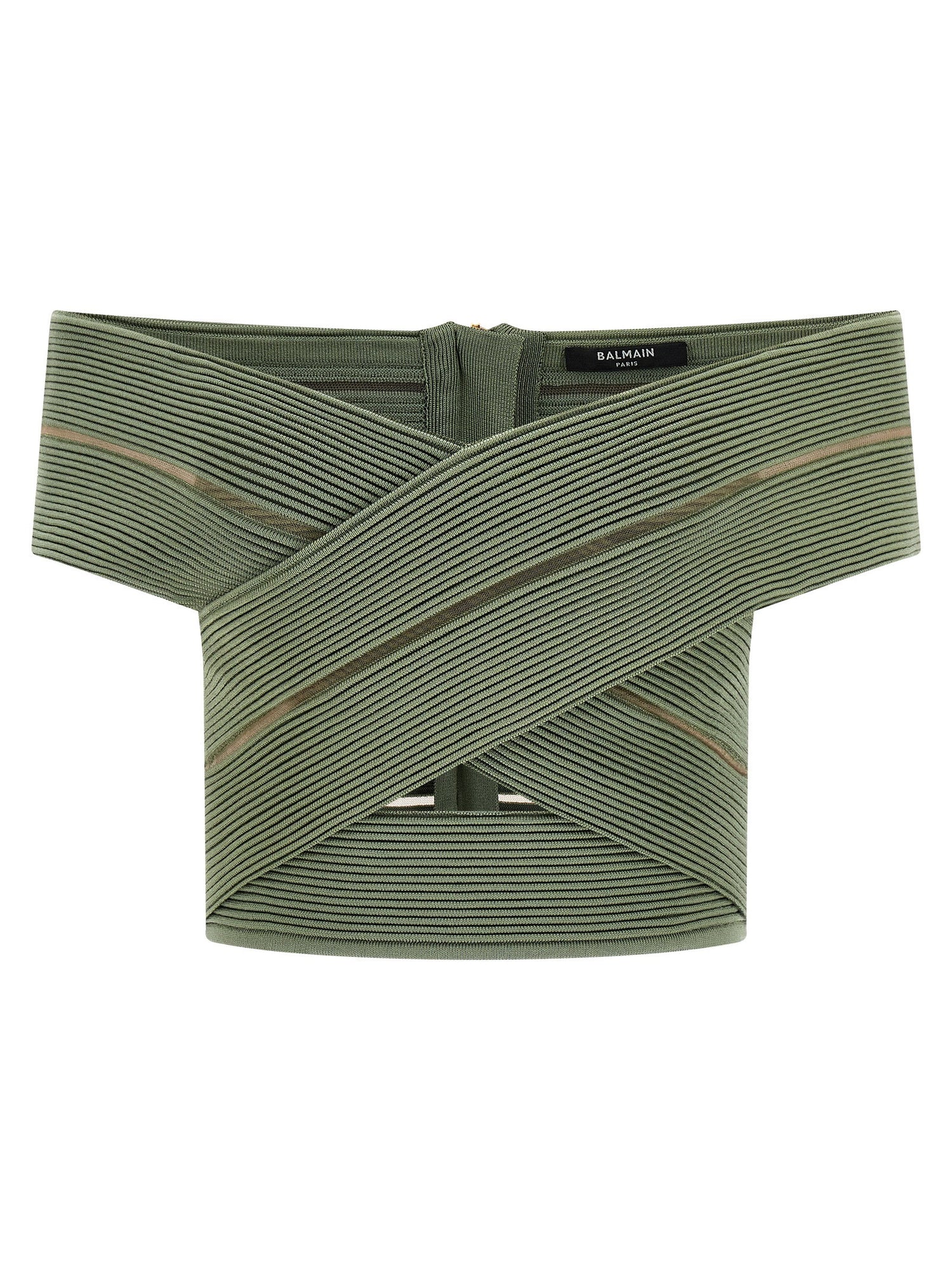 Balmain Off-the-shoulder Crop Top Green