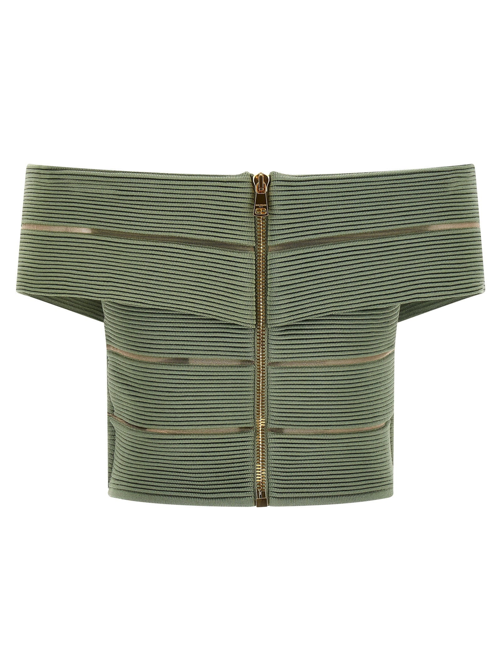 Balmain Off-the-shoulder Crop Top Green