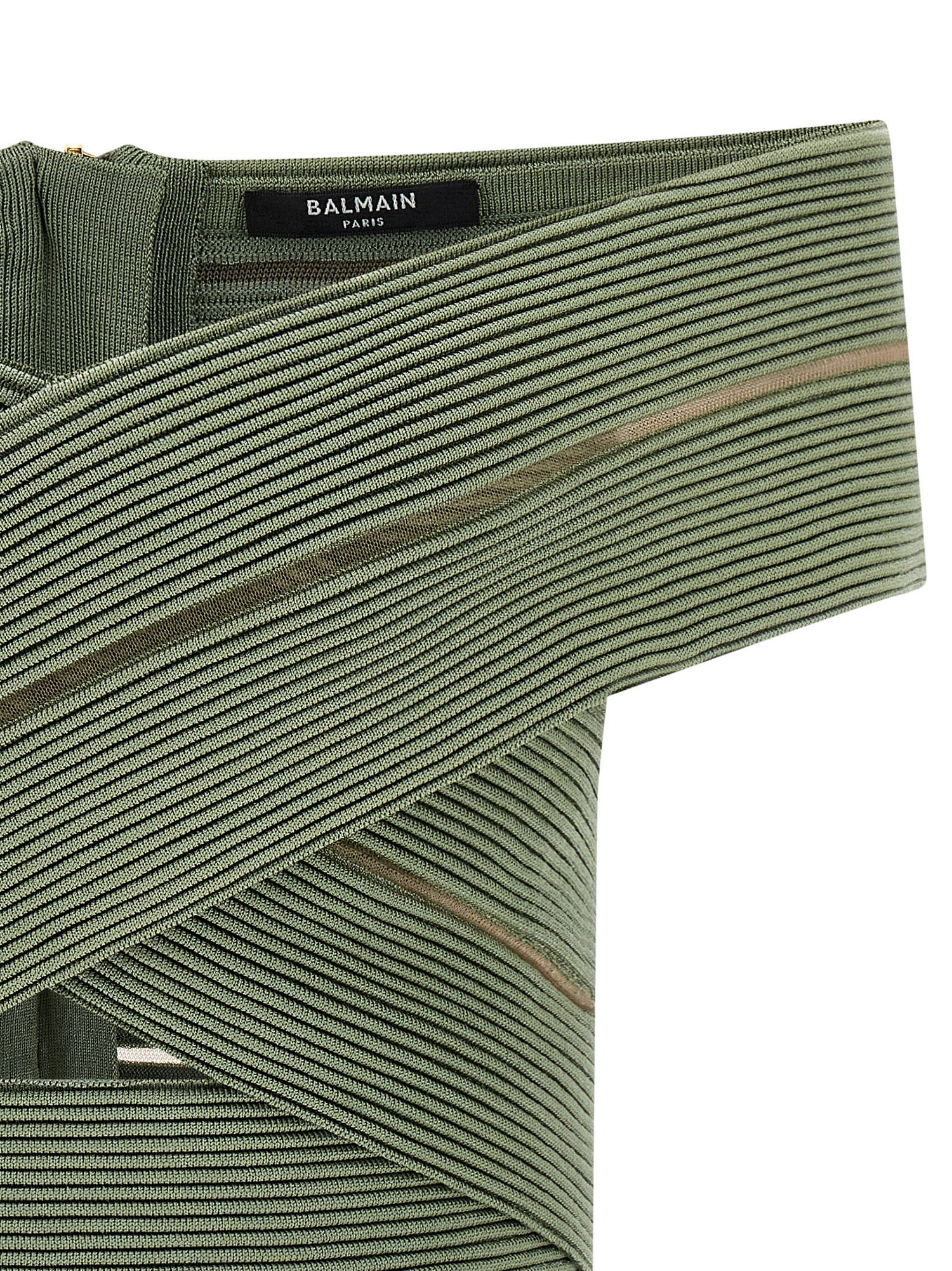 Balmain Off-the-shoulder Crop Top Green