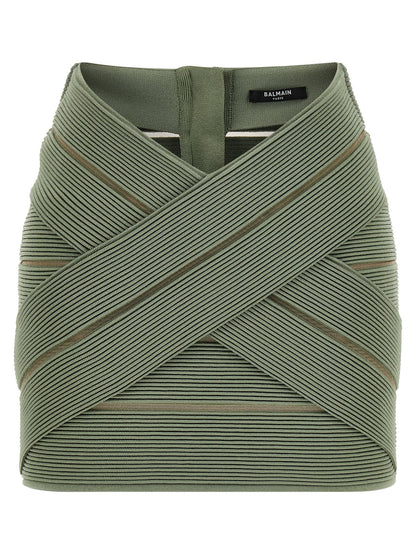 Balmain V-shaped Waist Skirt Green