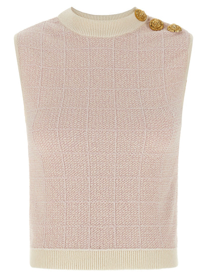 Balmain Testa Di Leone Tweed Vest Pink