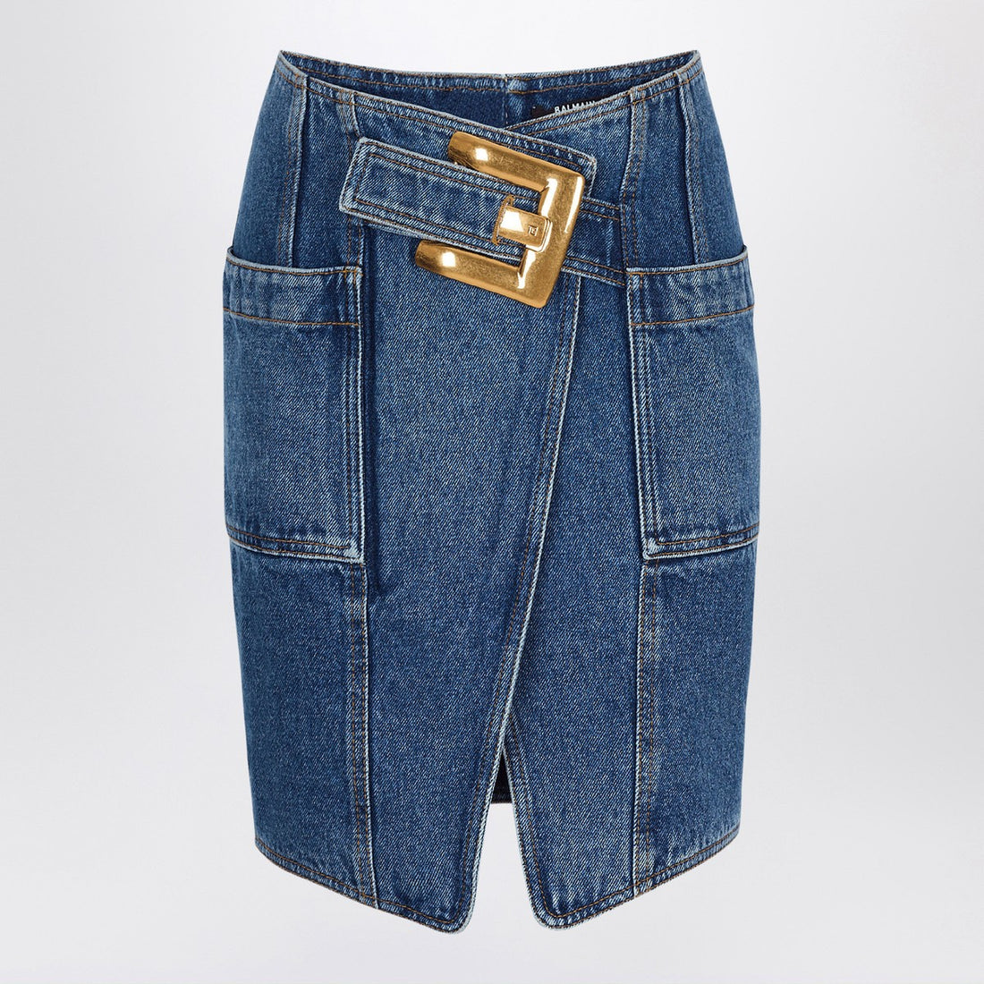 Balmain Denim Midi Skirt With Belt Blue