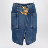 Balmain Denim Midi Skirt With Belt Blue