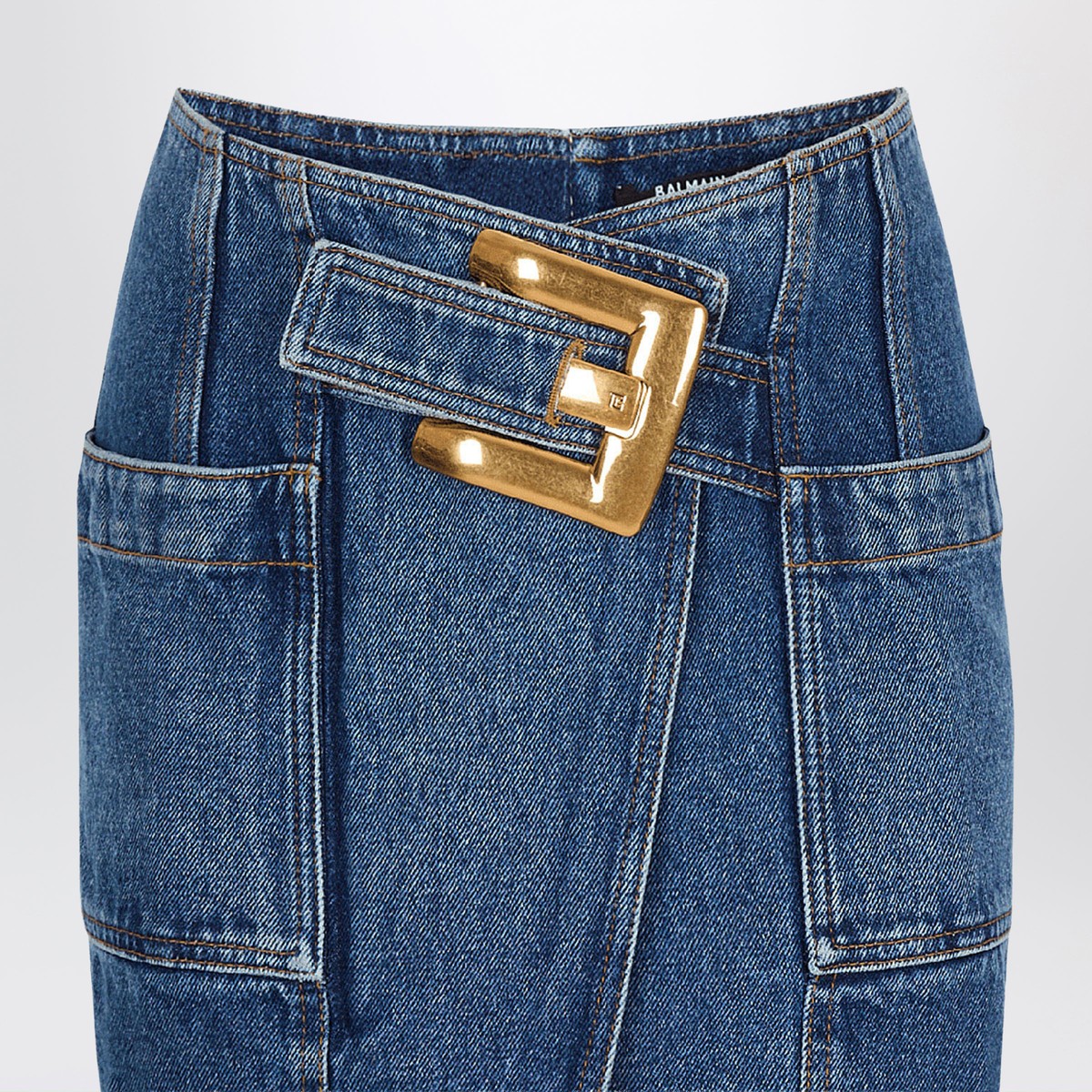 Balmain Denim Midi Skirt With Belt Blue