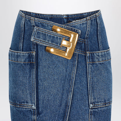 Balmain Denim Midi Skirt With Belt Blue