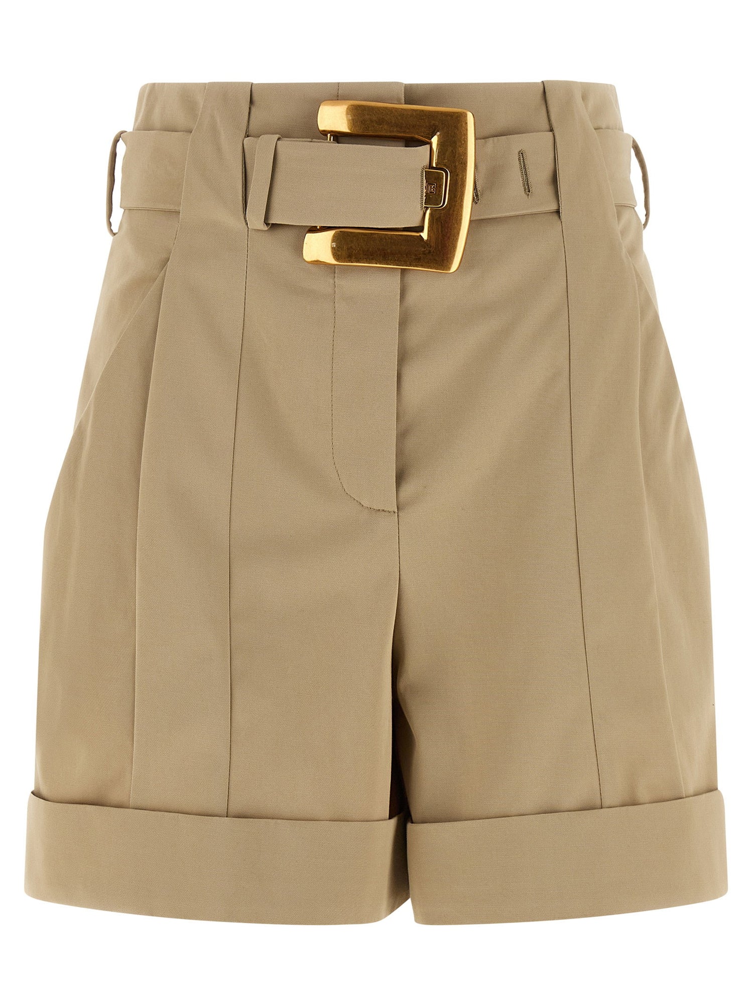 Balmain Anthem Buckle Shorts Beige