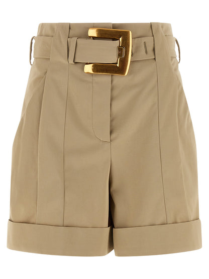 Balmain Anthem Buckle Shorts Beige