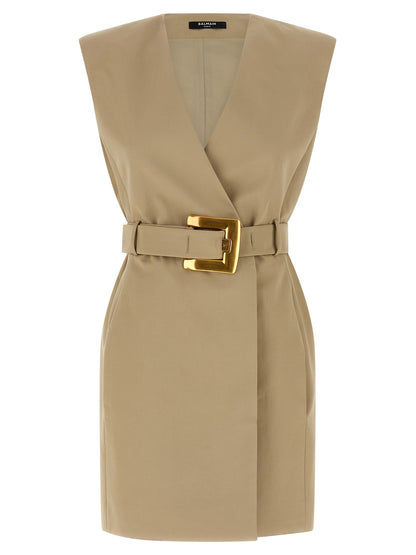 Balmain Anthem Dress Beige